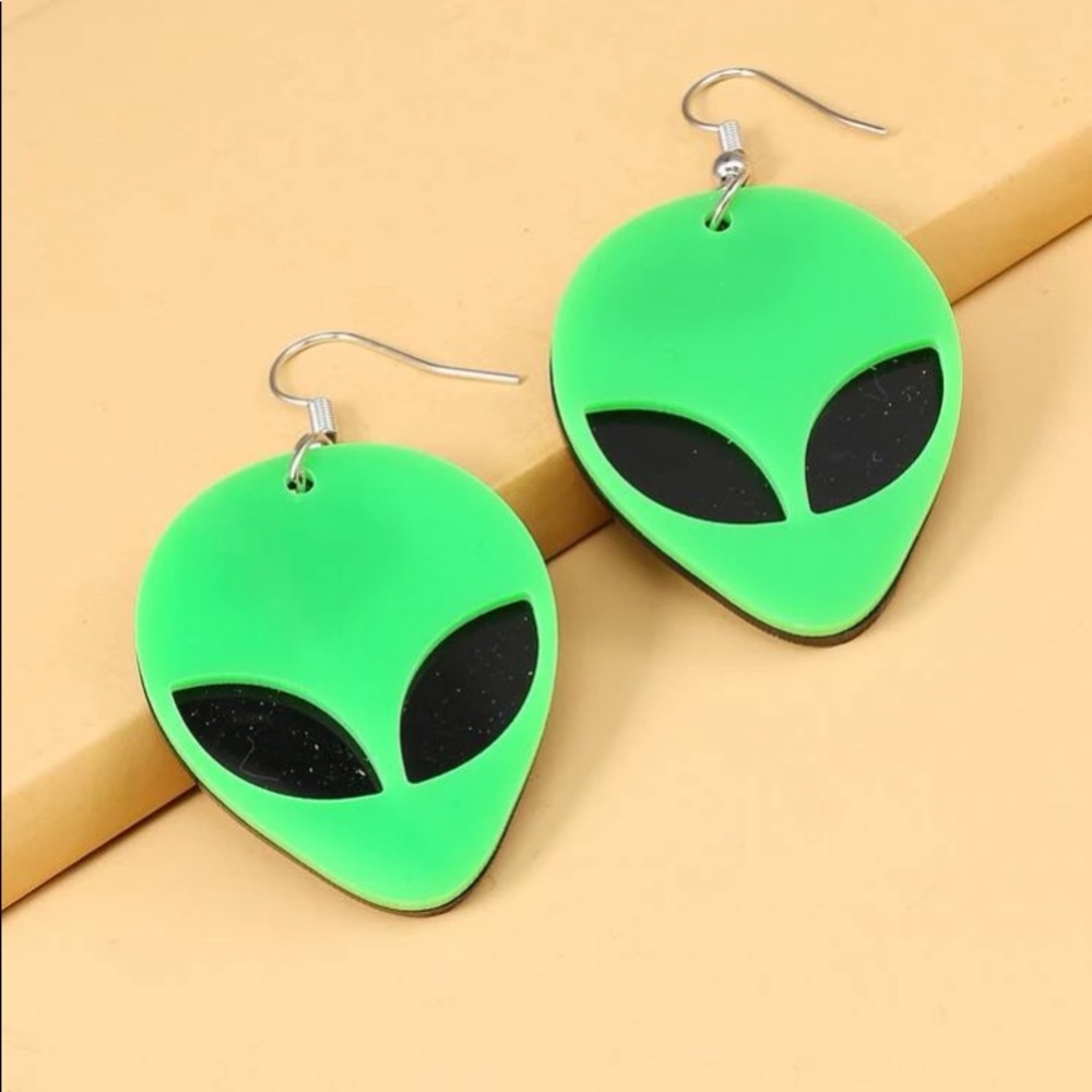 Green dangle alien earrings perfect for spring and summer
